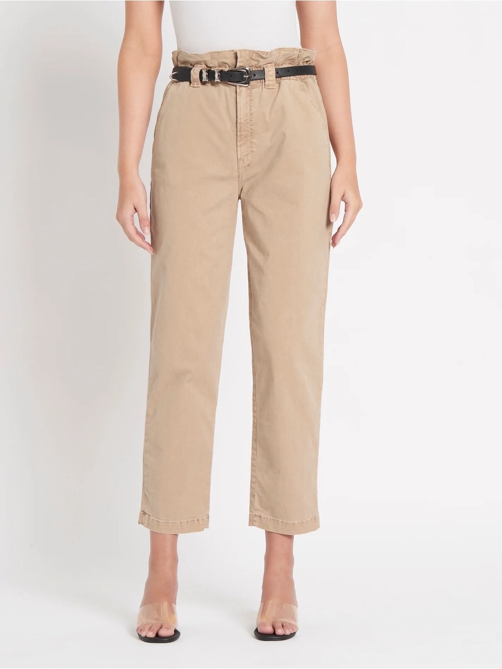 MOTHER The Yoyo Ruffle Greaser Ankle Jeans Sesame Size 25 Paperbag Waist
